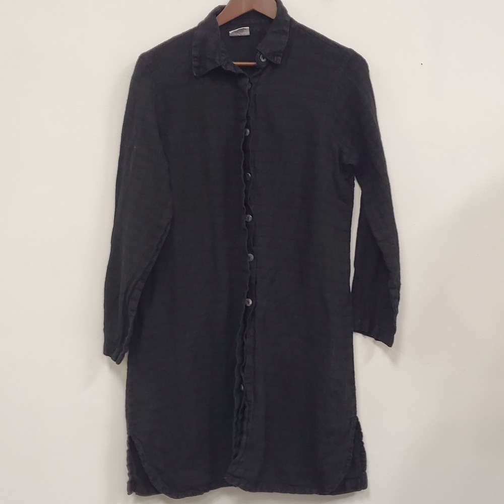Click Color Me Cotton CMC Womens Long Linen Button Top Size S Black Minimalist